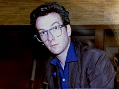 Elvis Costello in the Pasadena studio with Jed The Fish 