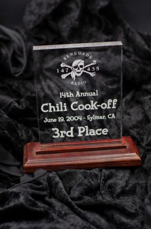 Jed's award from Renegade Radio 147.435 (short wave club) Chili Cook-off